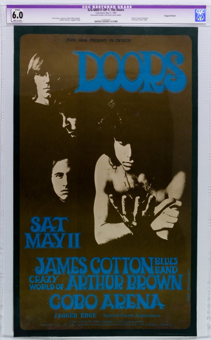 1968 G/G-680511 The Doors Cobo Arena Poster CGC 6 Rest. (1 of 2)