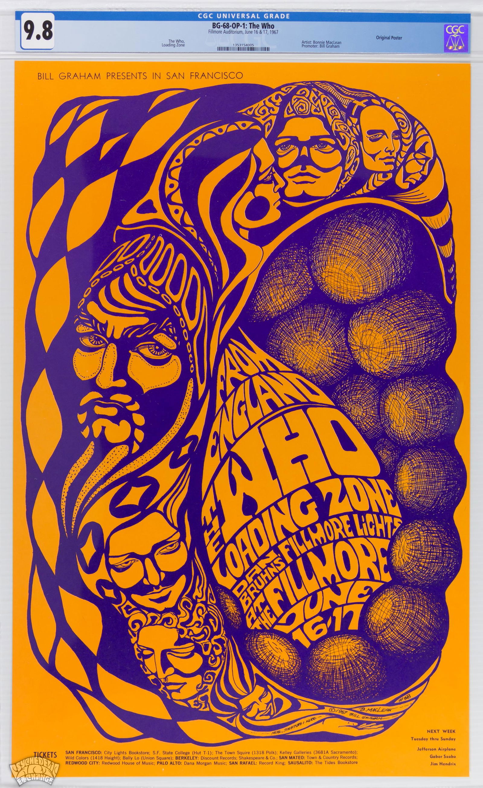 1967 BG-68 The Who Fillmore Auditorium Poster CGC 9.8 (1 of 1)