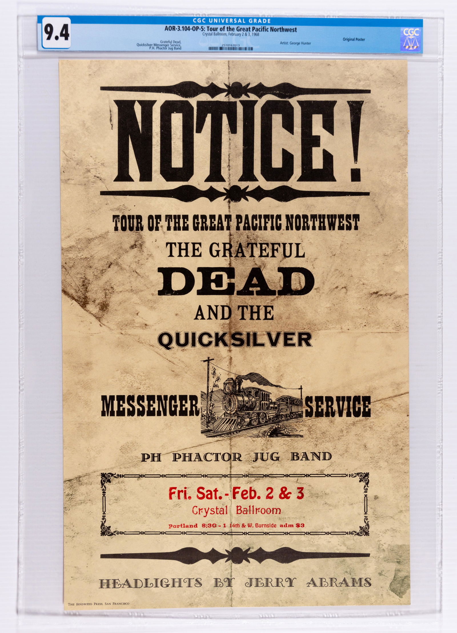 1968 AOR-3.104 Grateful Dead Portland Poster CGC 9.4 (1 of 1)