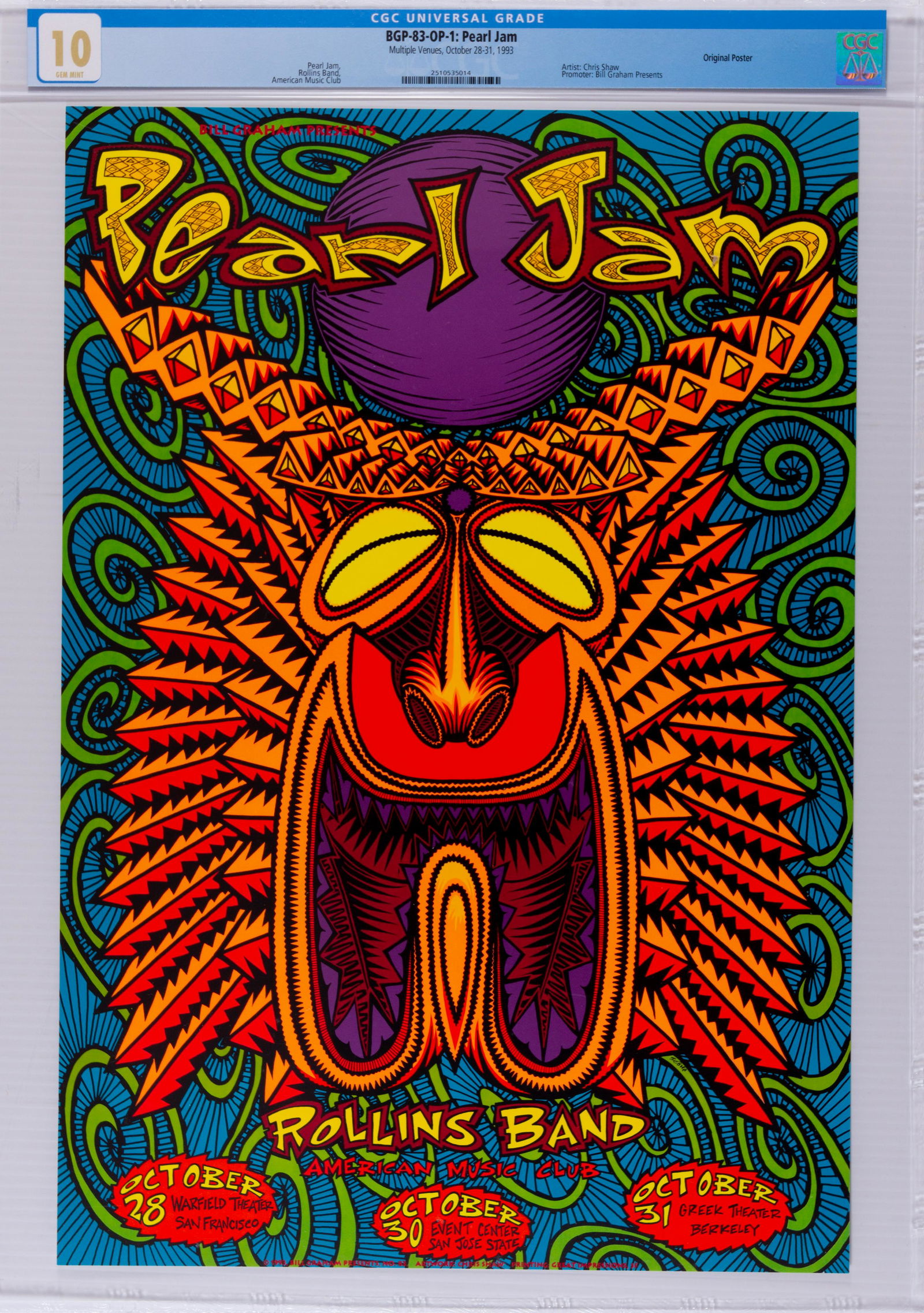 1993 BGP-83 Pearl Jam Warfield Theater Poster CGC 10 (1 of 1)