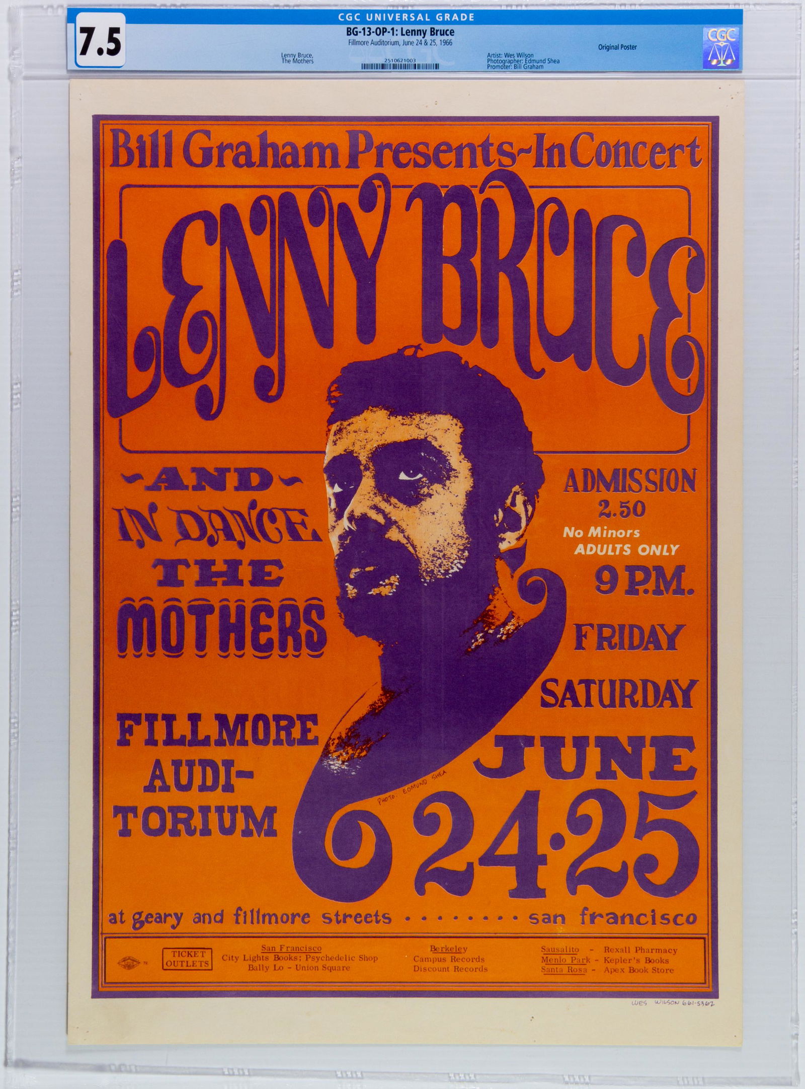 1966 BG-13 Lenny Bruce Fillmore Poster CGC 7.5 (1 of 2)