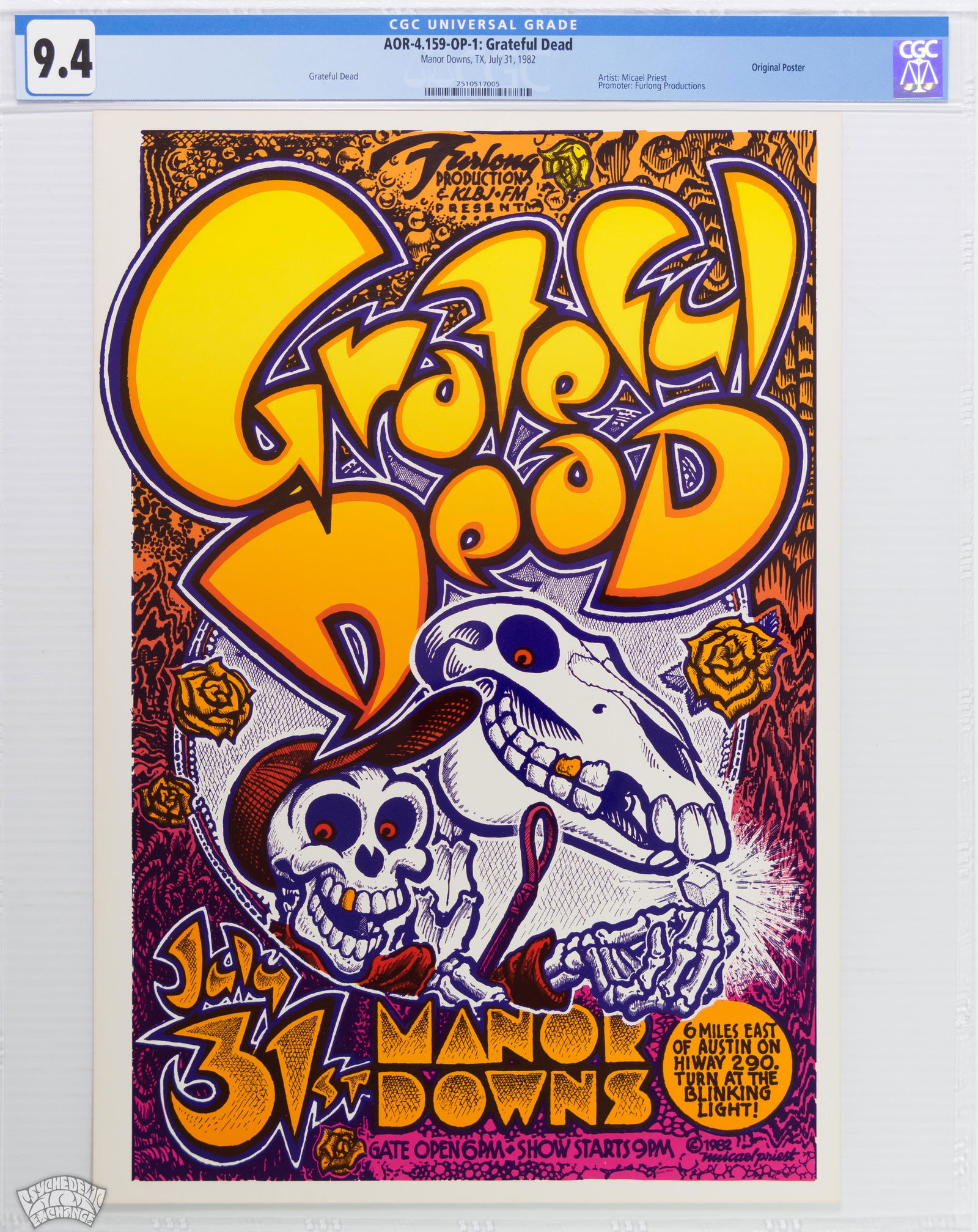 1982 AOR-4.159 Grateful Dead Manor Downs Poster CGC 9.4 (1 of 2)
