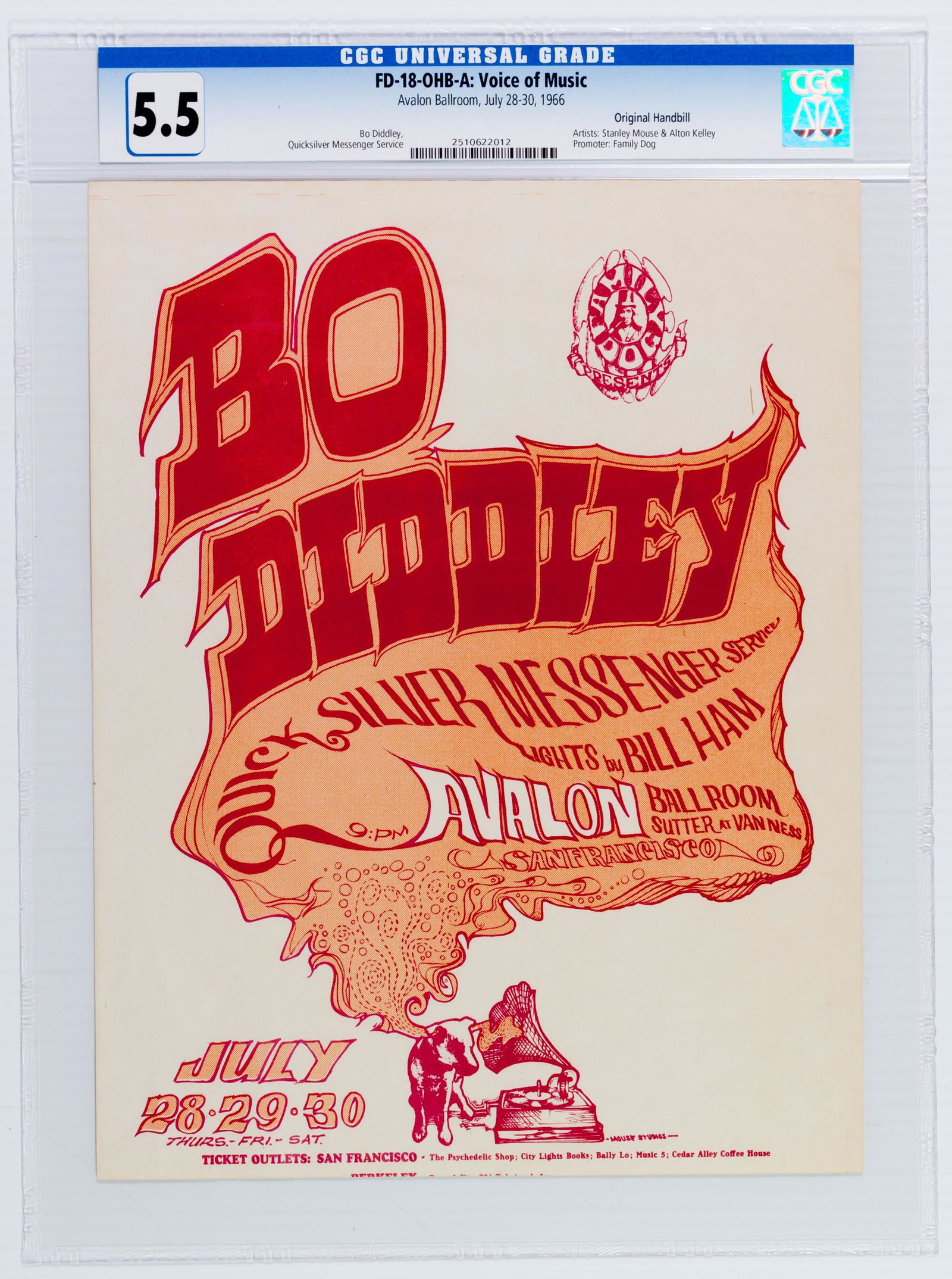 1966 FD-18 Bo Diddley Avalon Ballroom Handbill CGC 5.5 (1 of 2)