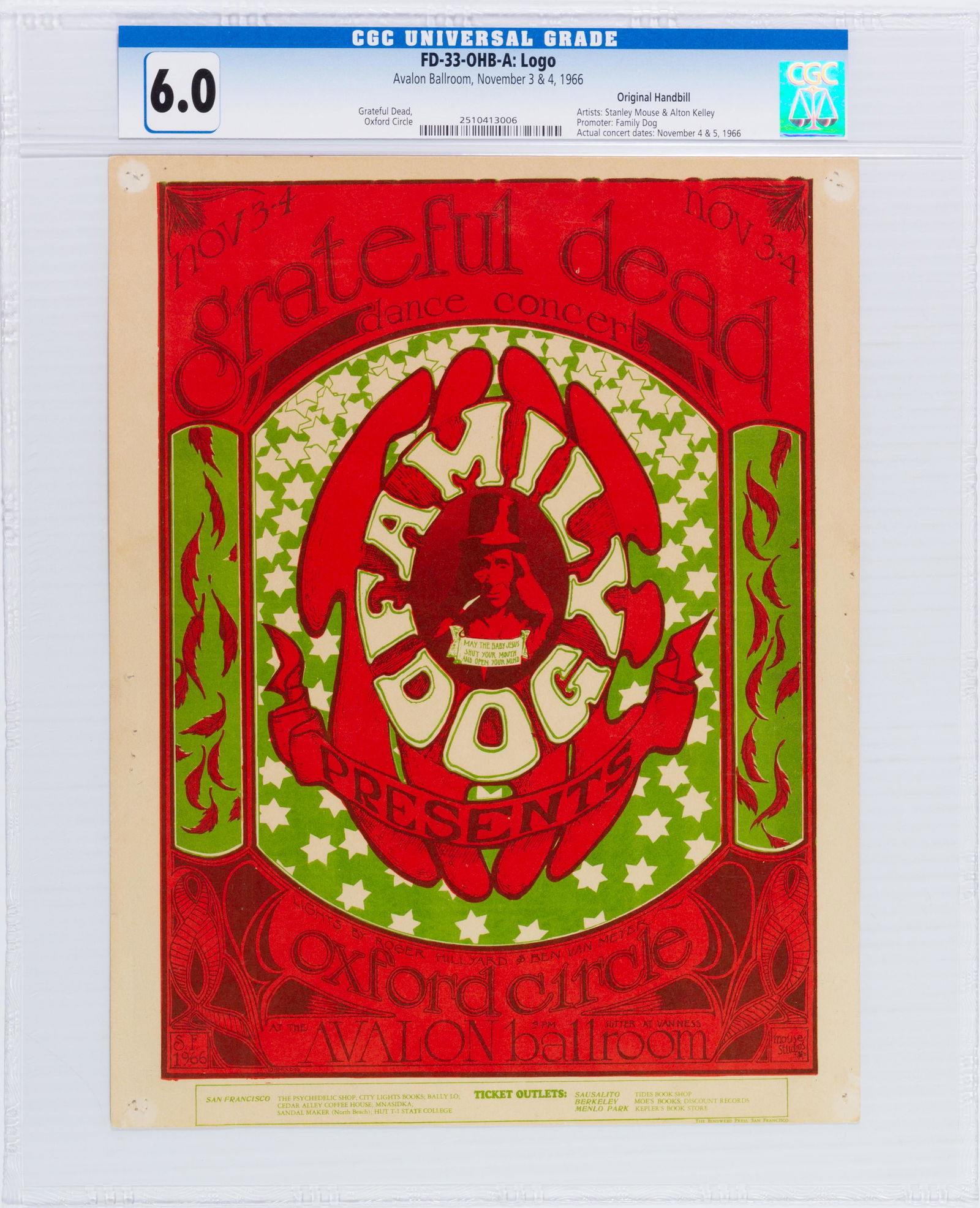 1966 FD-33 Grateful Dead Avalon Handbill CGC 6.0 (1 of 2)