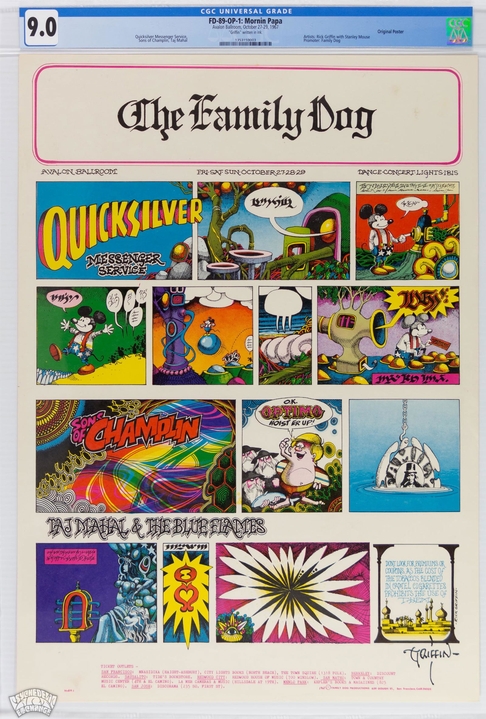 1967 FD-89 Quicksilver Avalon Poster SIGNED CGC 9 (1 of 1)