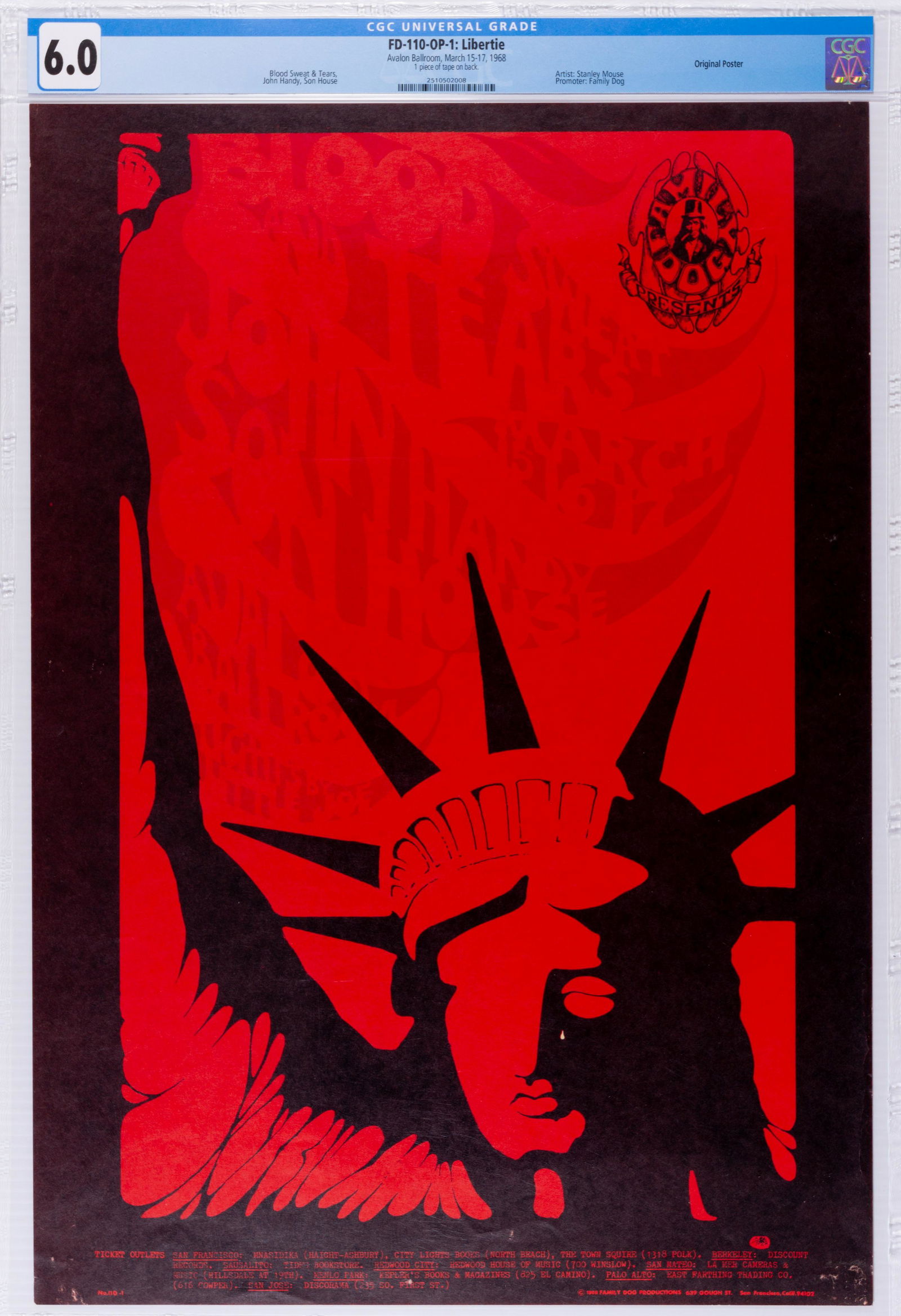 1968 FD-110 Blood, Sweat, and Tears Avalon Poster CGC 6 (1 of 2)