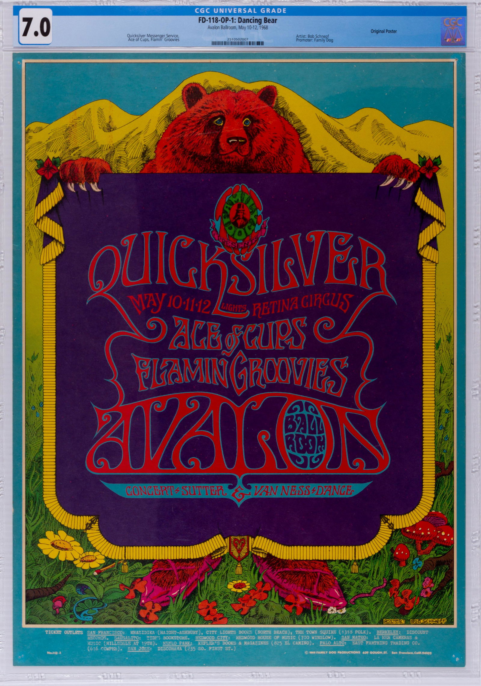 1968 FD-118 Quicksilver Avalon Ballroom Poster CGC 7 (1 of 2)