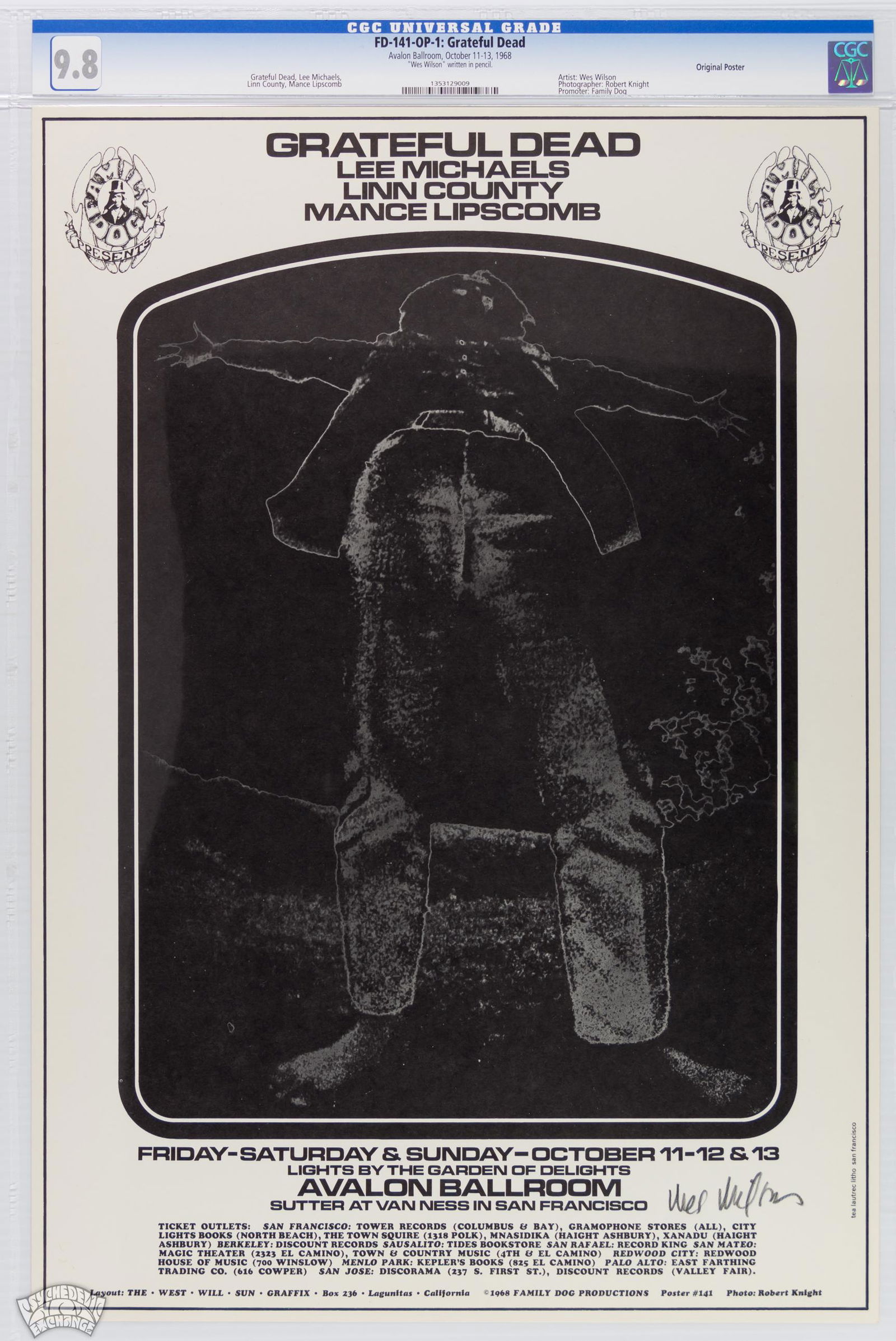 1968 FD-141 Grateful Dead Avalon Poster SIGNED CGC 9.8 (1 of 1)