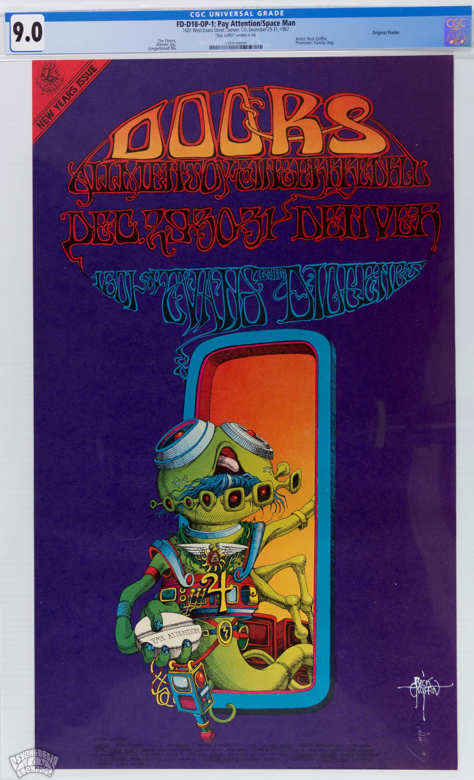 1967 FD-D18 The Doors 1601 W Evans Poster SIGNED CGC 9 (1 of 1)