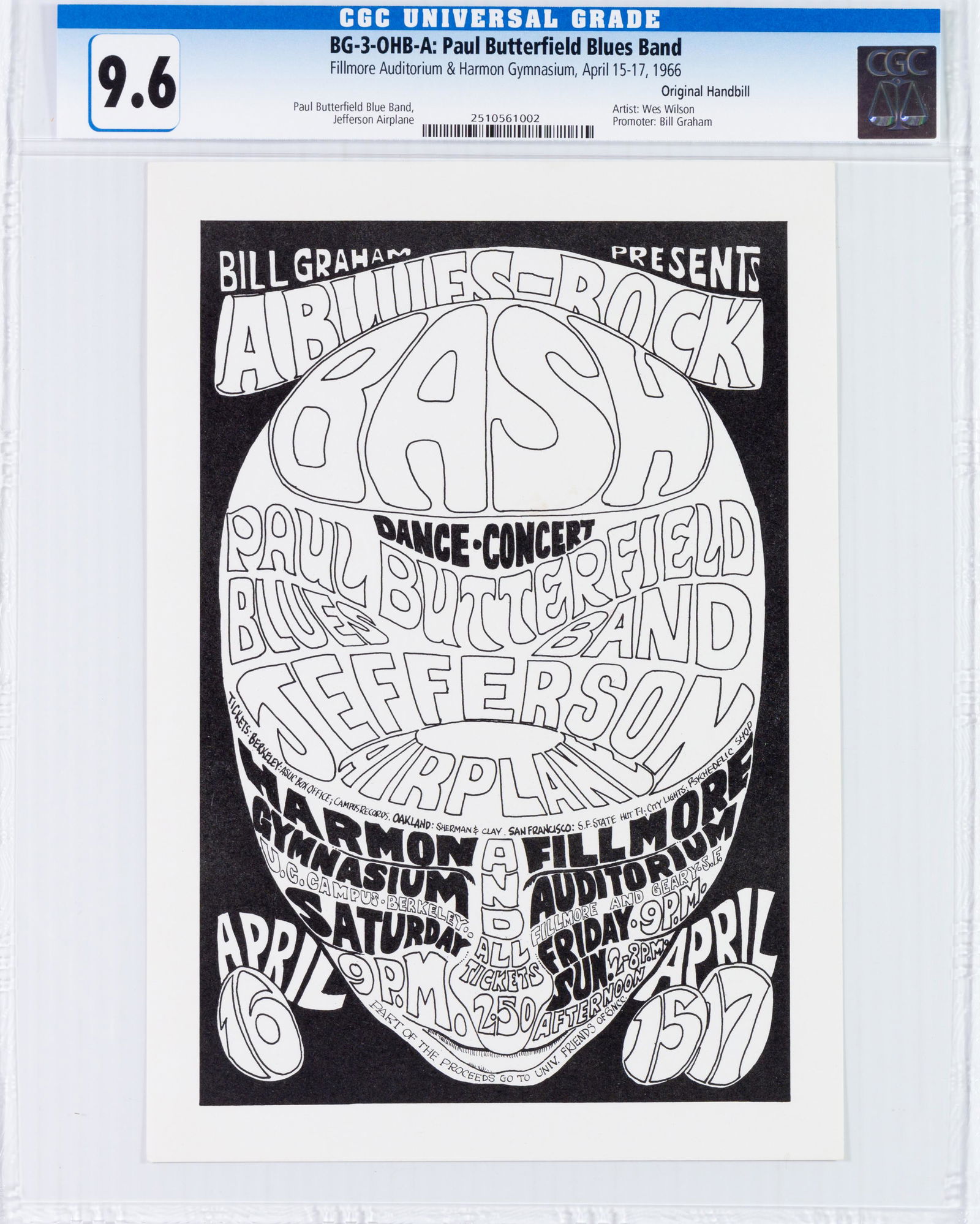 1966 BG-3 Jefferson Airplane Fillmore Handbill CGC 9.6 (1 of 2)