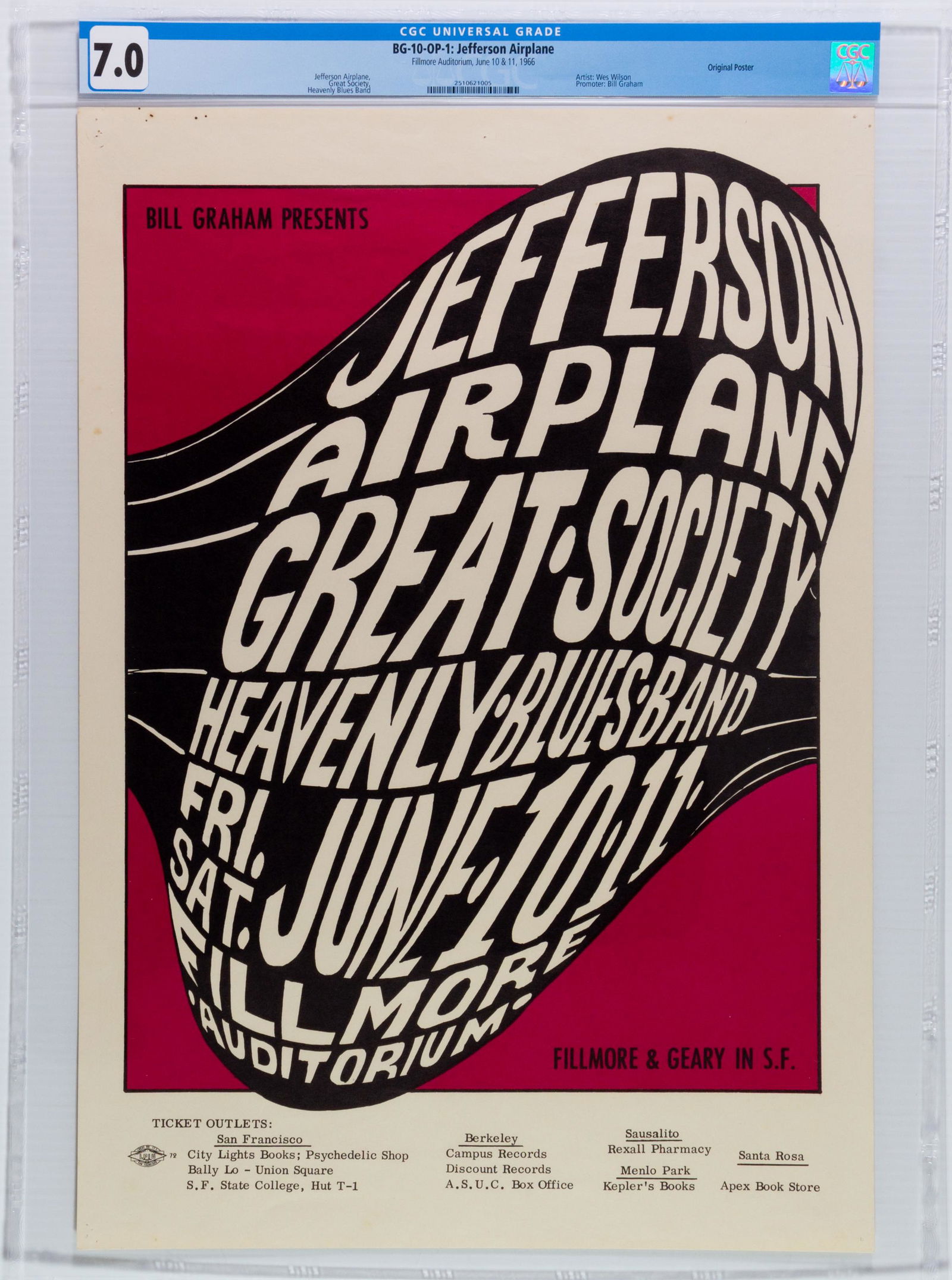1966 BG-10 Jefferson Airplane Fillmore Poster CGC 7 (1 of 2)