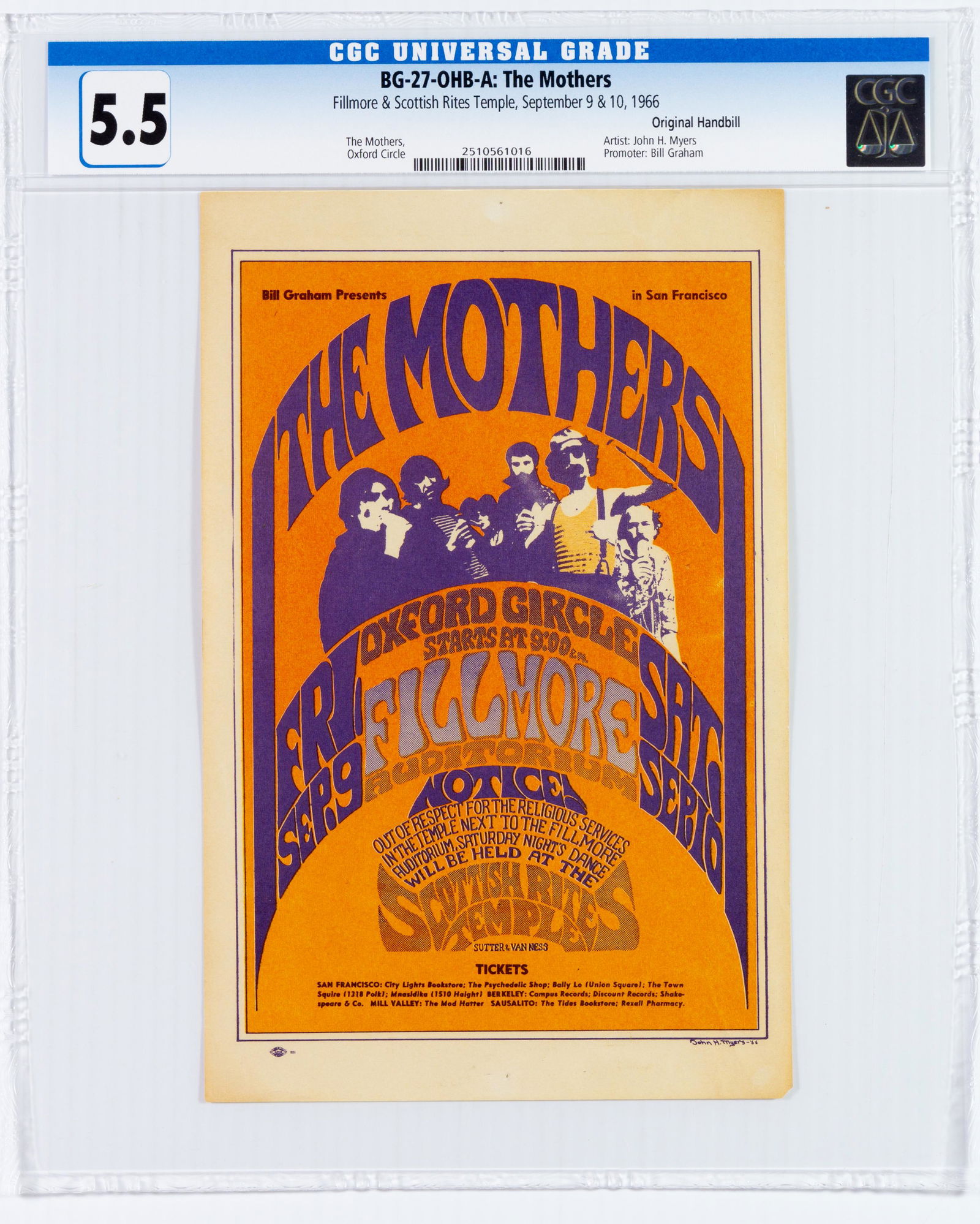 1966 BG-27 The Mothers Scottish Rites Handbill CGC 5.5 (1 of 2)