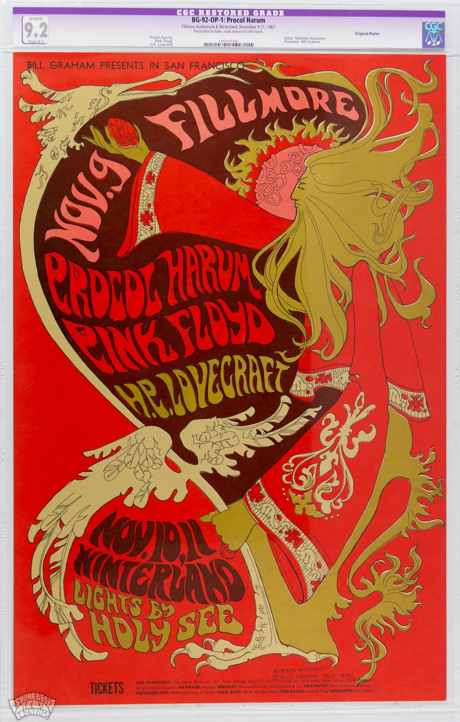 1967 BG-92 Pink Floyd Winterland Poster CGC 9.2 Resto. (1 of 1)