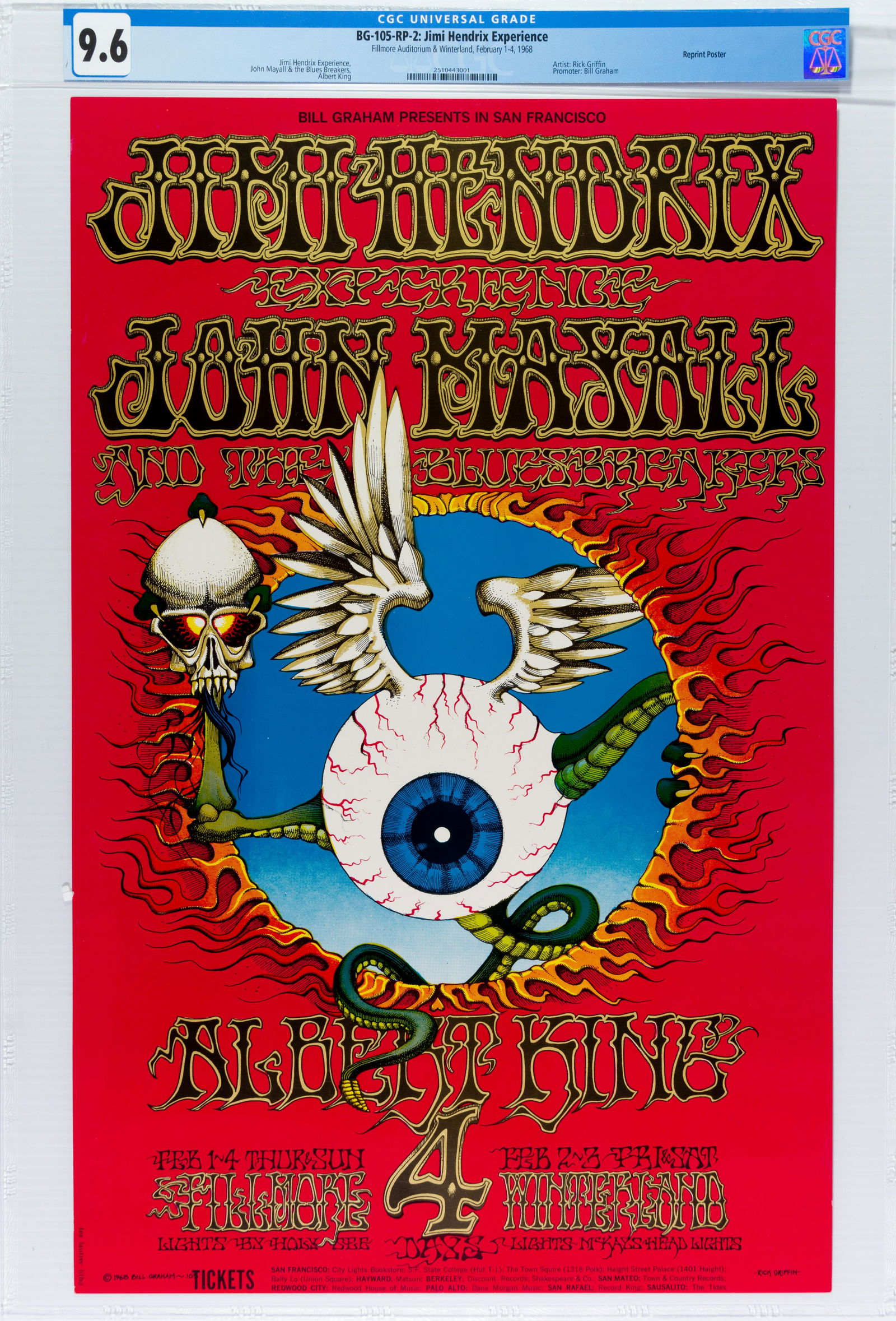 1968 BG-105 Jimi Hendrix 2nd Print Poster CGC 9.6 (1 of 2)