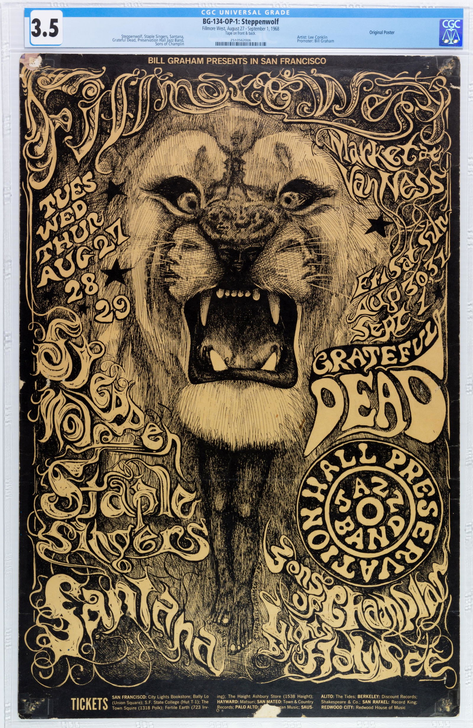 1968 BG-134 Grateful Dead Fillmore Poster CGC 3.5 (1 of 2)
