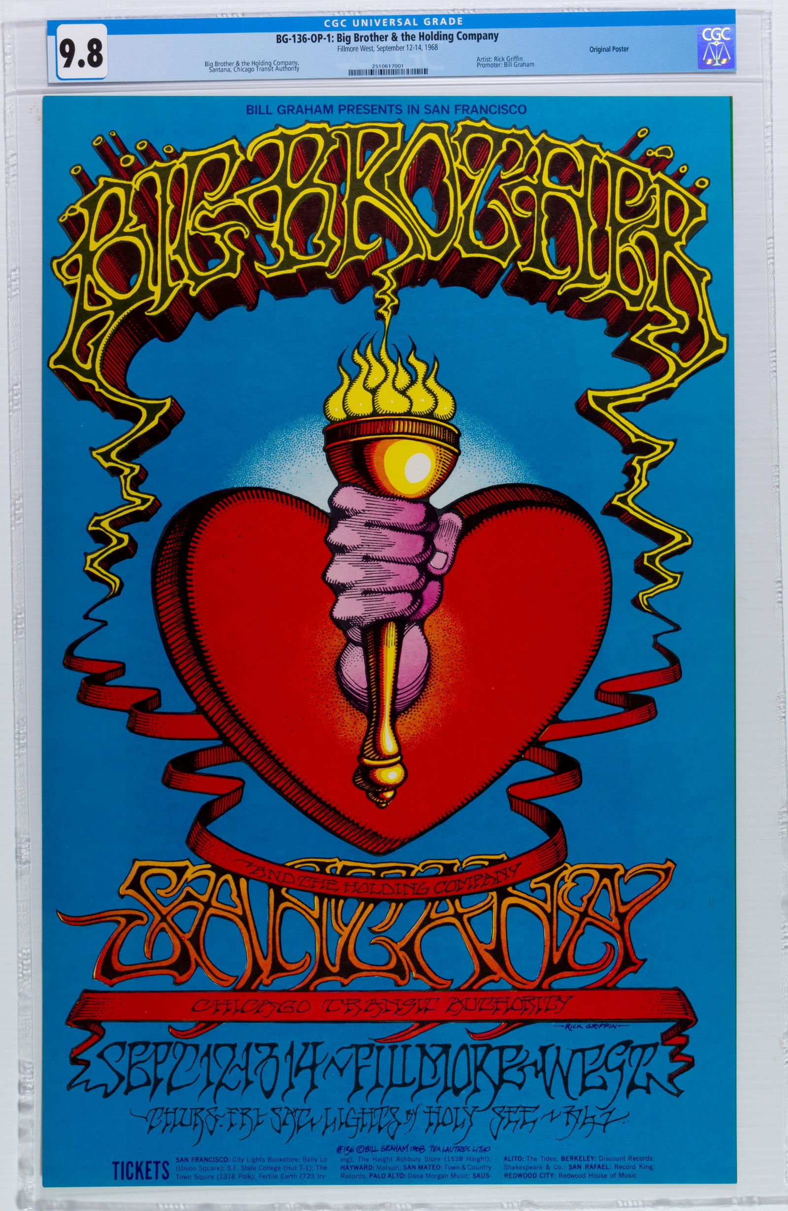 1968 BG-136 Big Brother Santana Fillmore Poster CGC 9.8 (1 of 1)