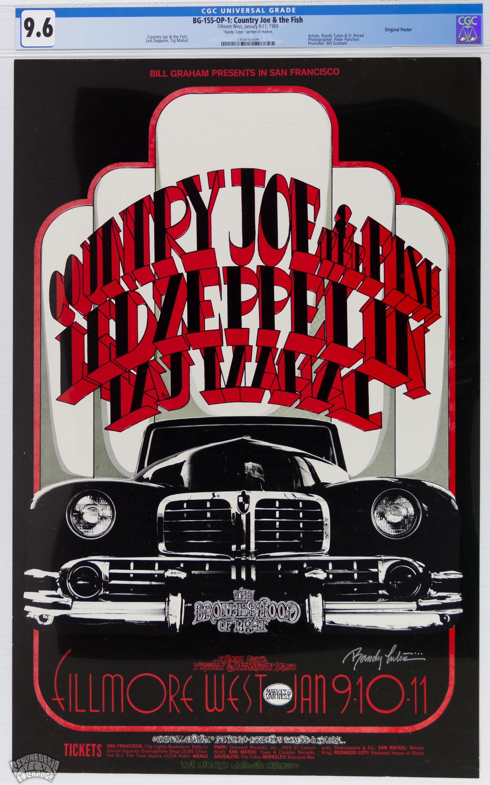 1969 BG-155 Led Zeppelin Fillmore Poster SIGNED CGC 9.6 (1 of 1)