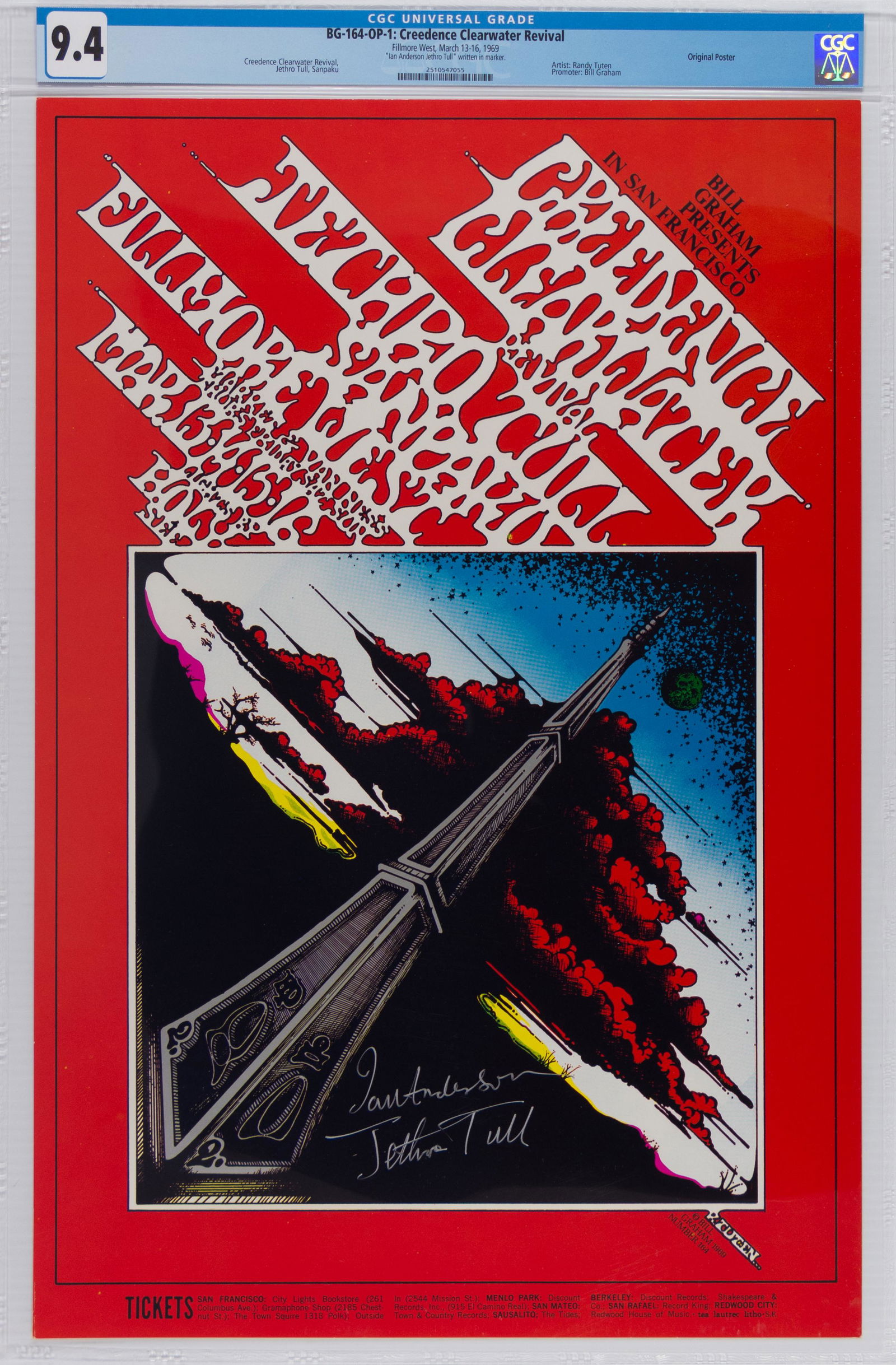 1969 BG-164 Creedence Jethro Tull Poster CGC 9.4 SIGNED (1 of 1)