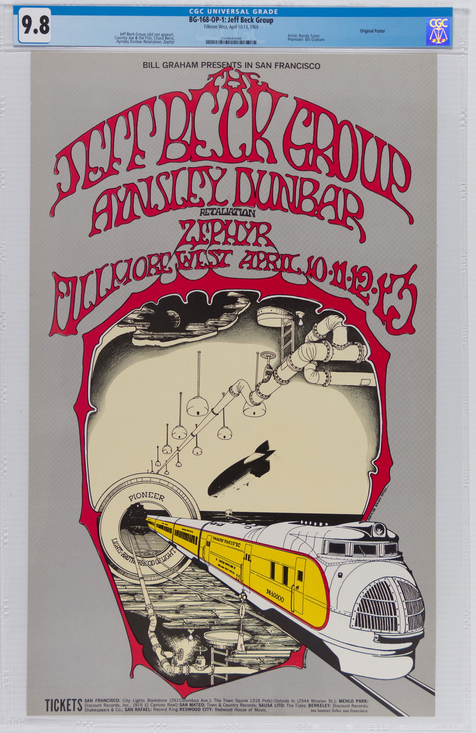 1969 BG-168 Jeff Beck Fillmore Poster CGC 9.8 (1 of 1)