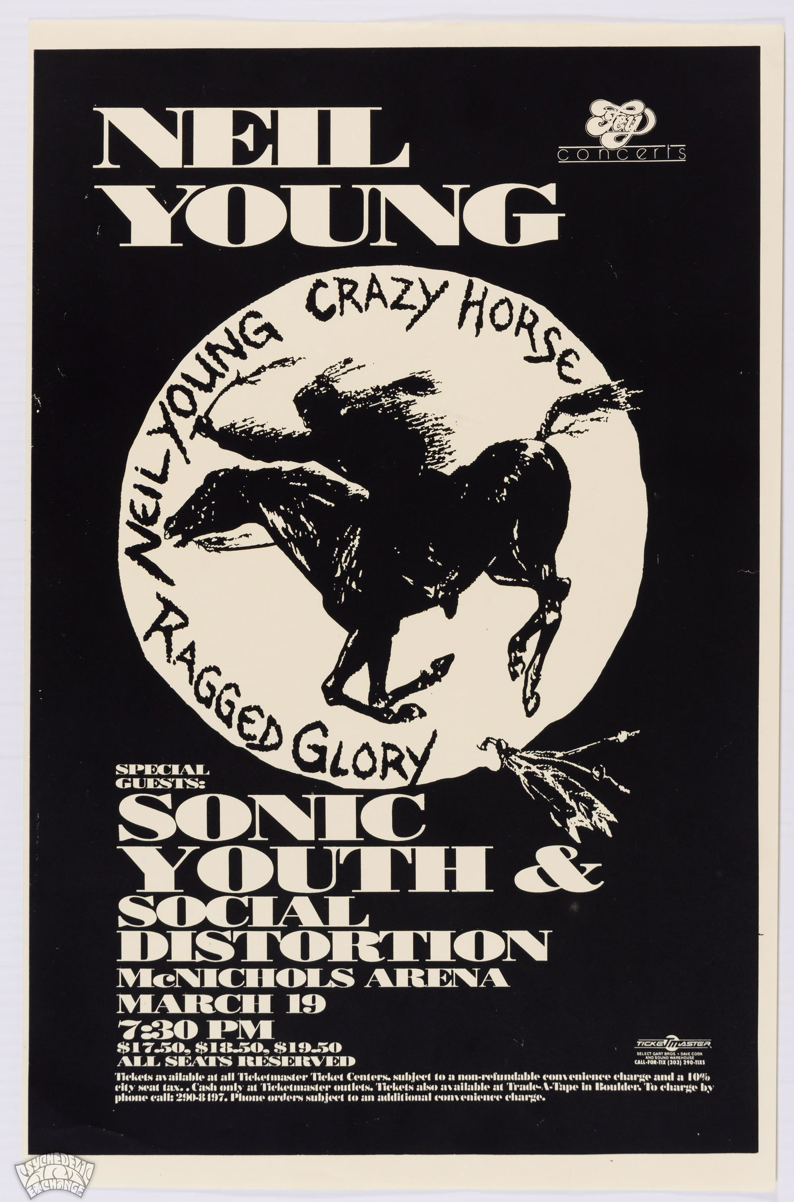 1991 Neil Young & Sonic Youth Mcnichols Arena Poster (1 of 1)