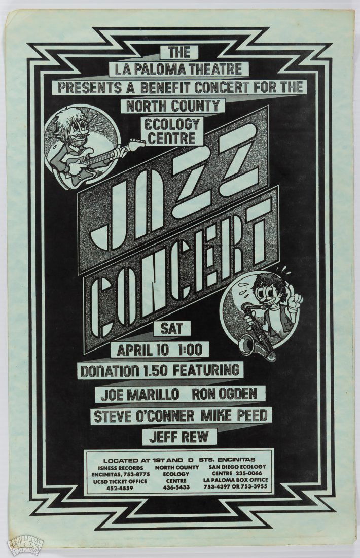 1976 Jazz Concert Joe Marillo La Paloma Theatre Poster: Poster: Jazz Concert La Paloma Theatre Grade: Extra Fine 69 Bands/Bill: Joe Marillo, Ron Ogden, Steve O'Conner Venue: La Paloma Theatre Ci