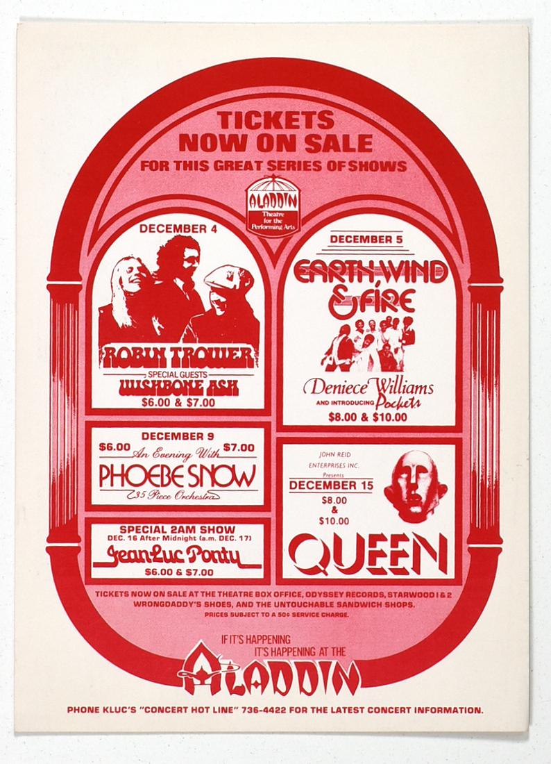 1977 Queen Earth Wind & Fire Aladdin Theatre Postcard (1 of 2)
