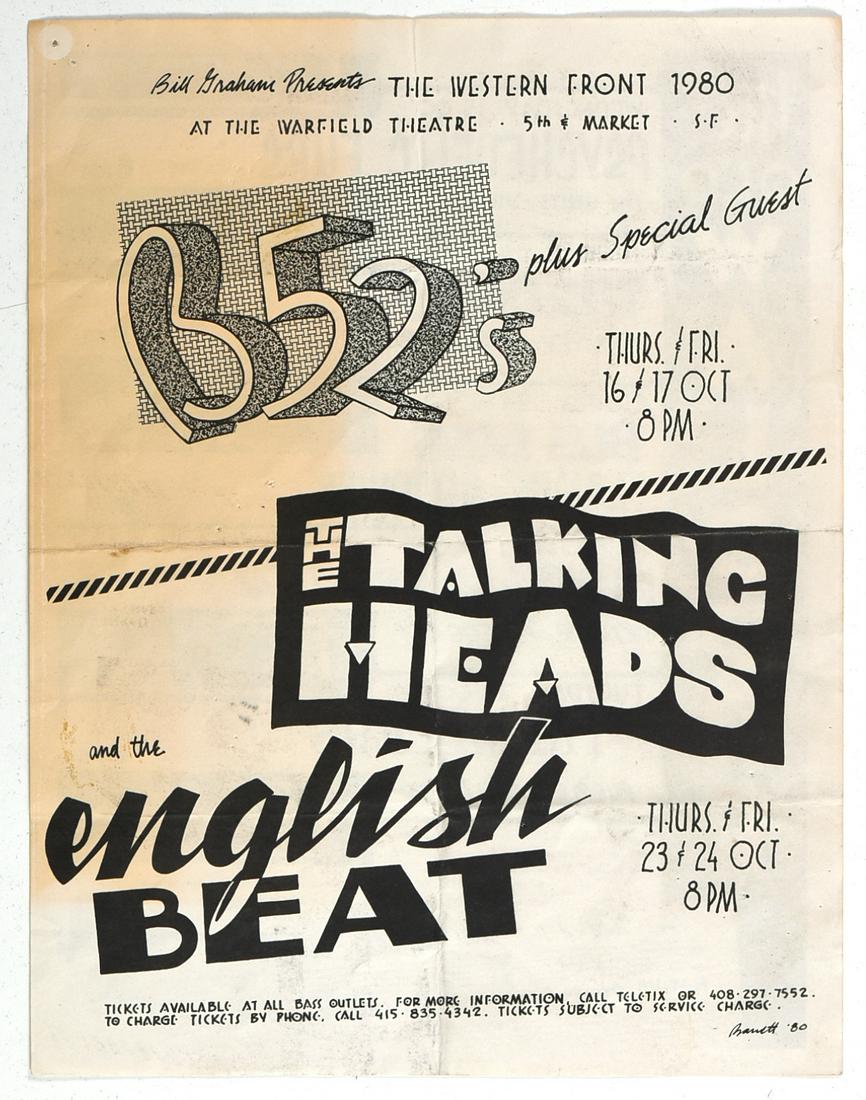 1980 B-52s Talking Heads English Beat Warfield Handbill (1 of 2)