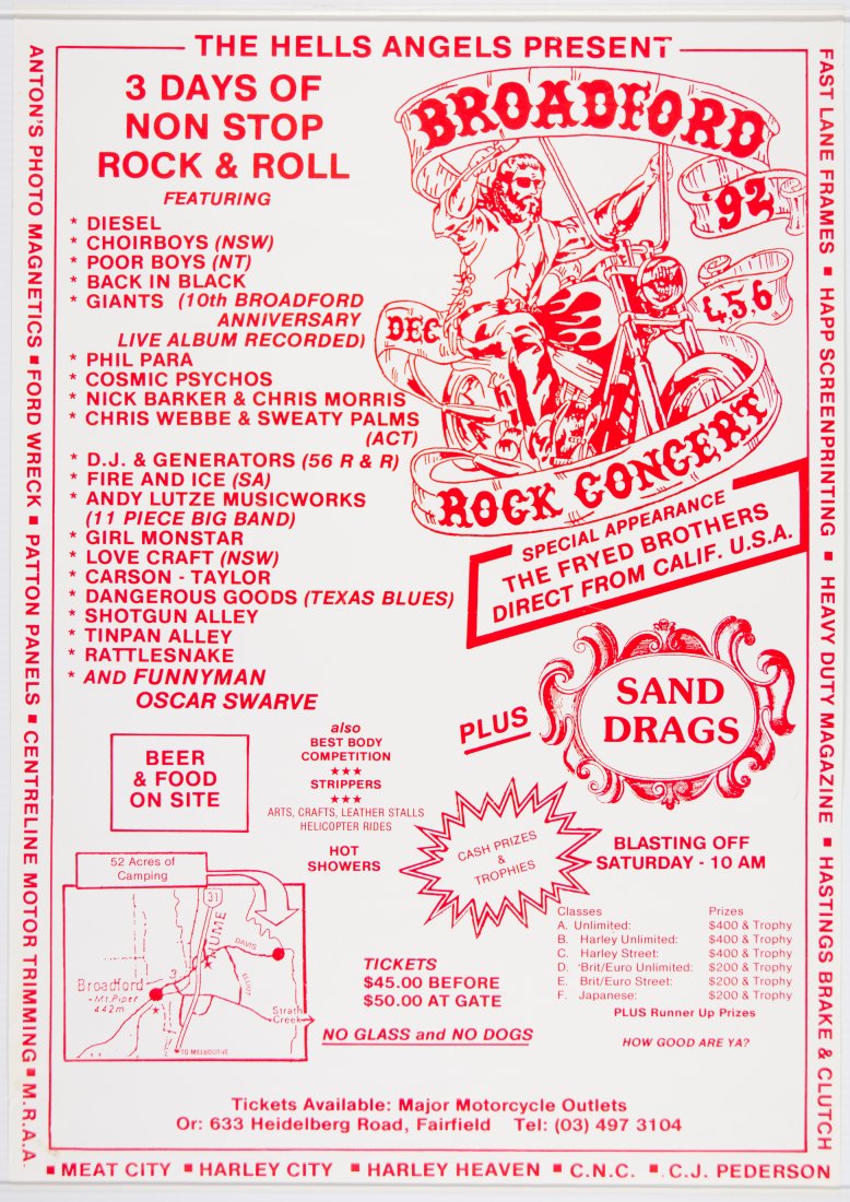 1992 Hell's Angels Broadford Rock Concert Poster (1 of 1)
