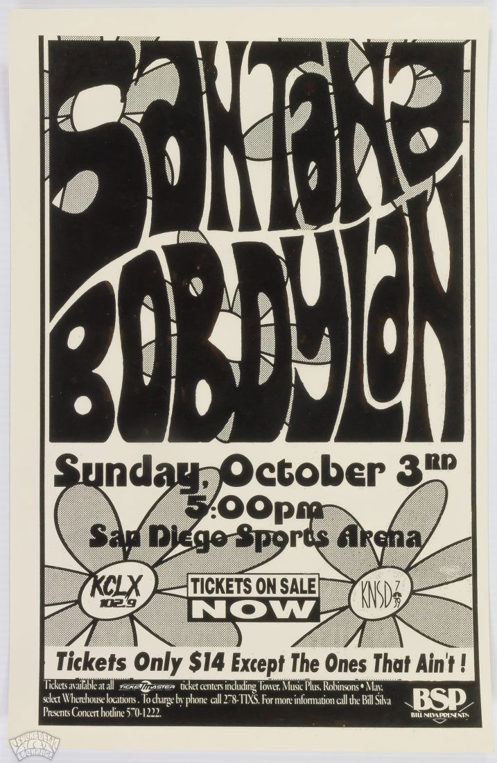 1993 Santana & Bob Dylan San Diego Sports Arena Poster (1 of 1)