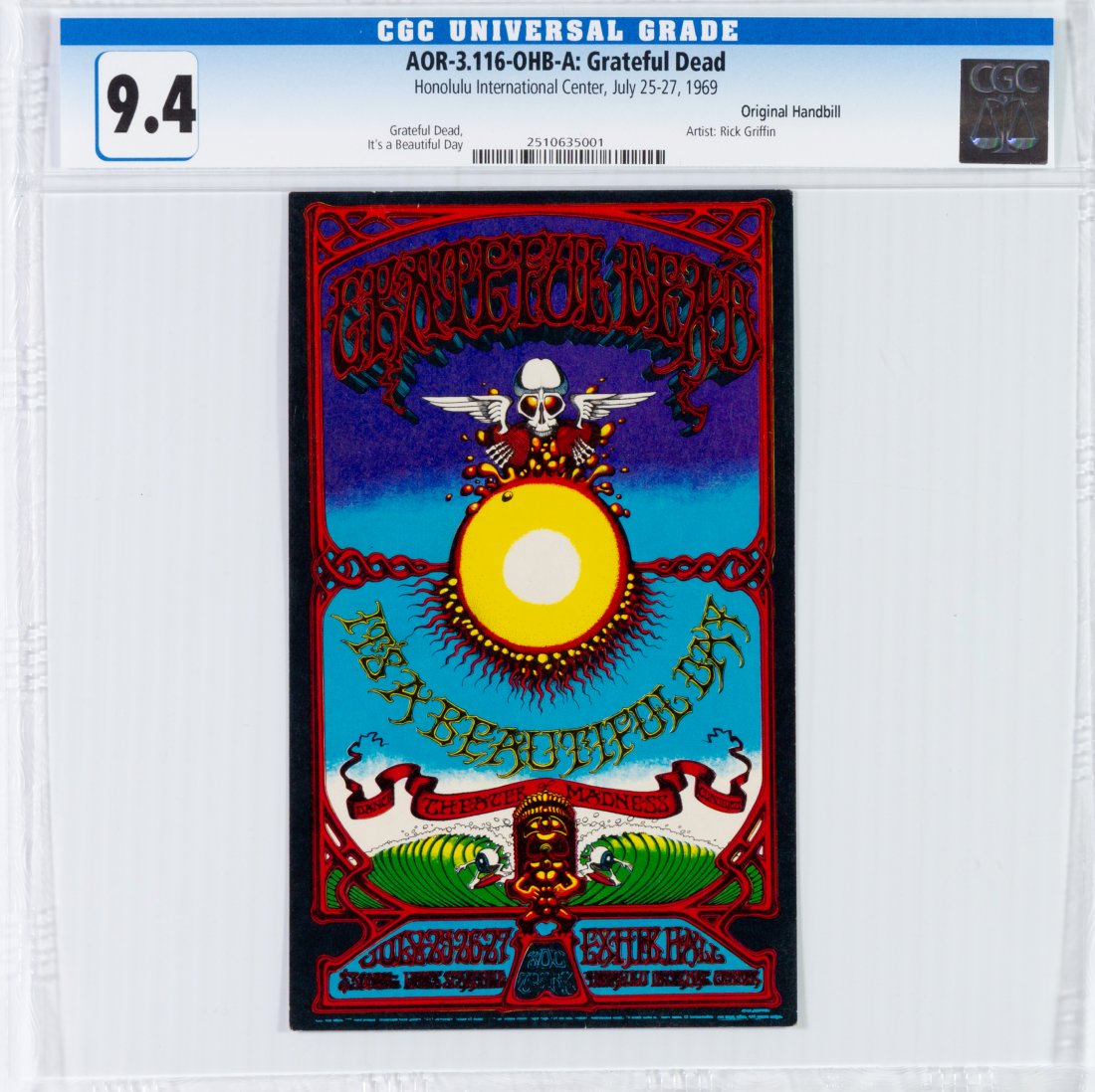 1969 AOR-3.116 Grateful Dead Honolulu Handbill CGC 9.4 (1 of 2)
