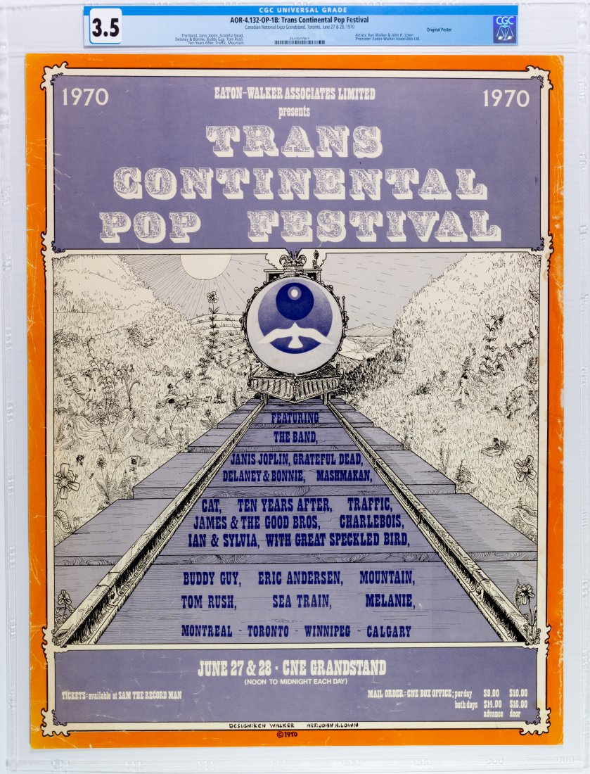 1970 AOR-4.132 Grateful Dead Joplin Cne Poster CGC 3.5: Here we have a relic from one of the more exciting events in the history of Rock and Roll. Originally billed as the Trans continental Pop festival this cross country tour made stops in three Canadian 