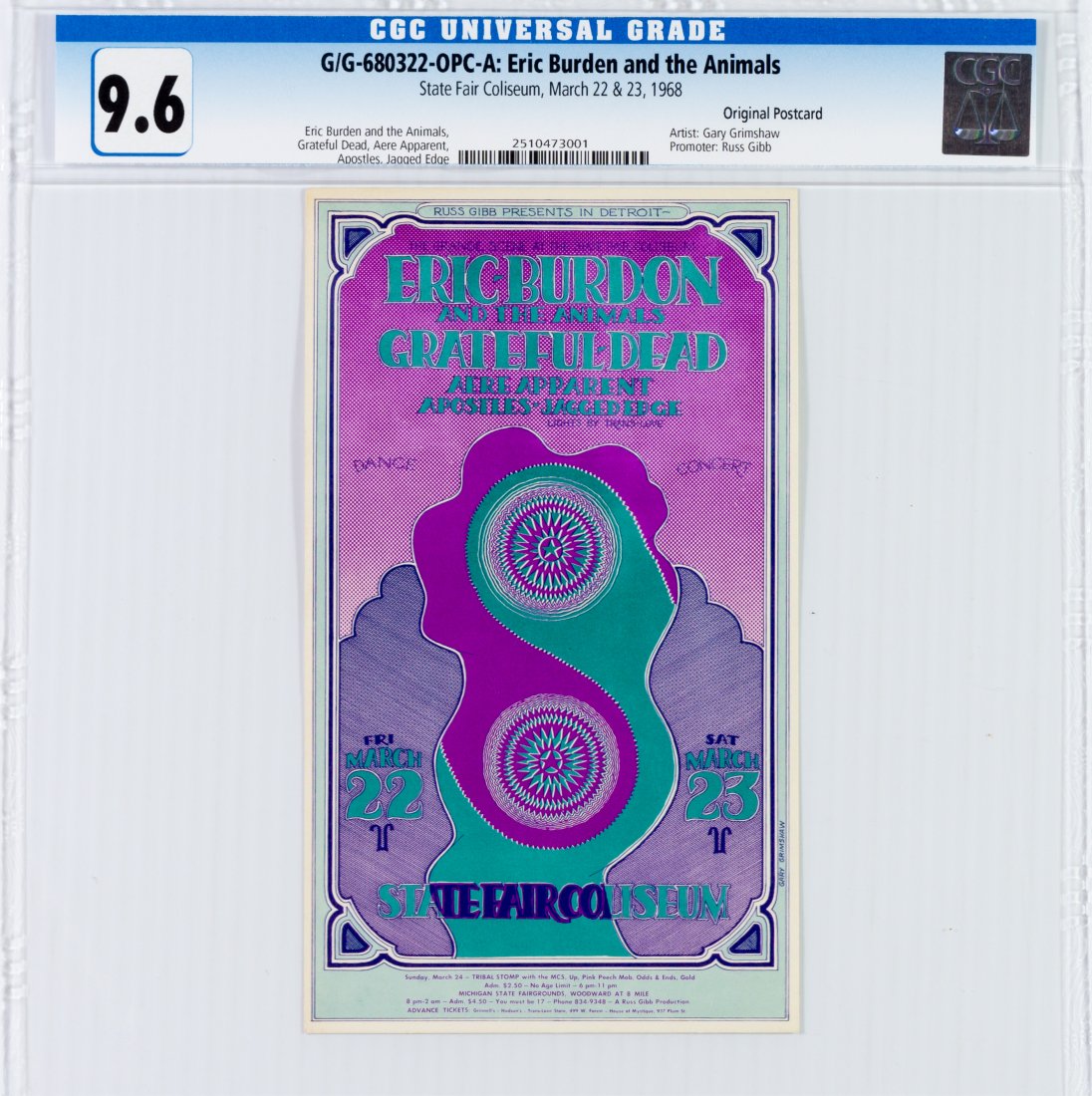 1968 G/G-680322 Grateful Dead State Fair OPC CGC 9.6 (1 of 2)