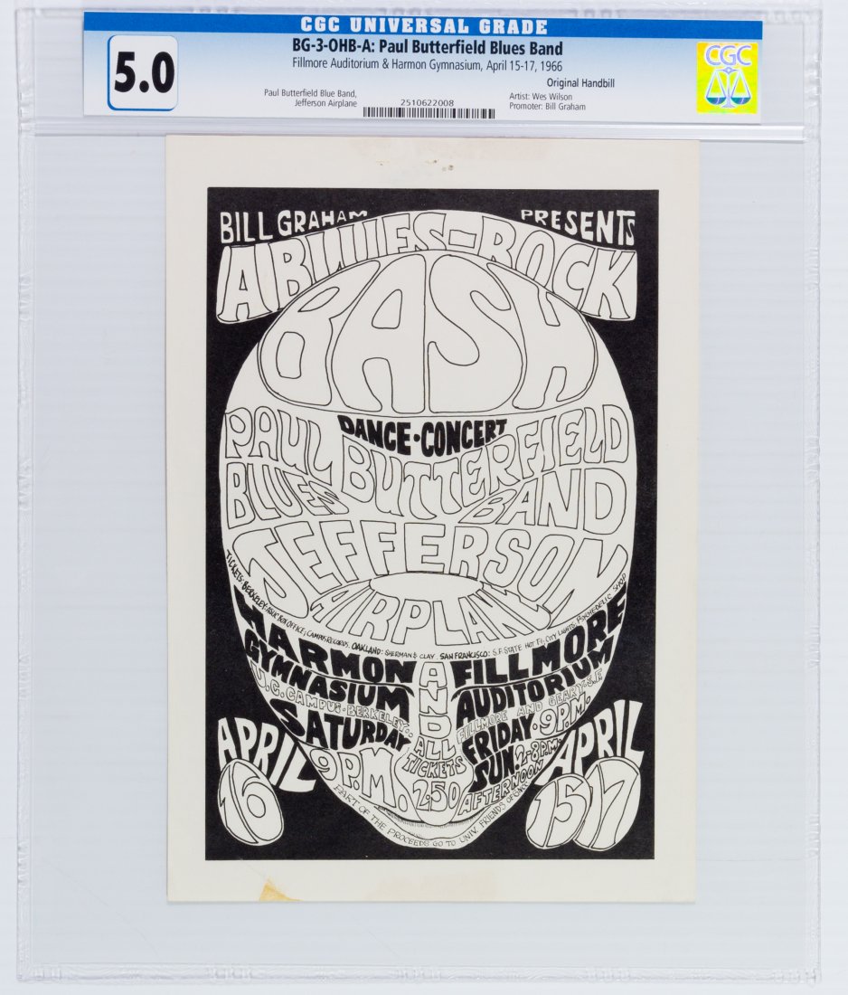 1966 BG-3  Jefferson Airplane Fillmore Handbill CGC 5 (1 of 2)