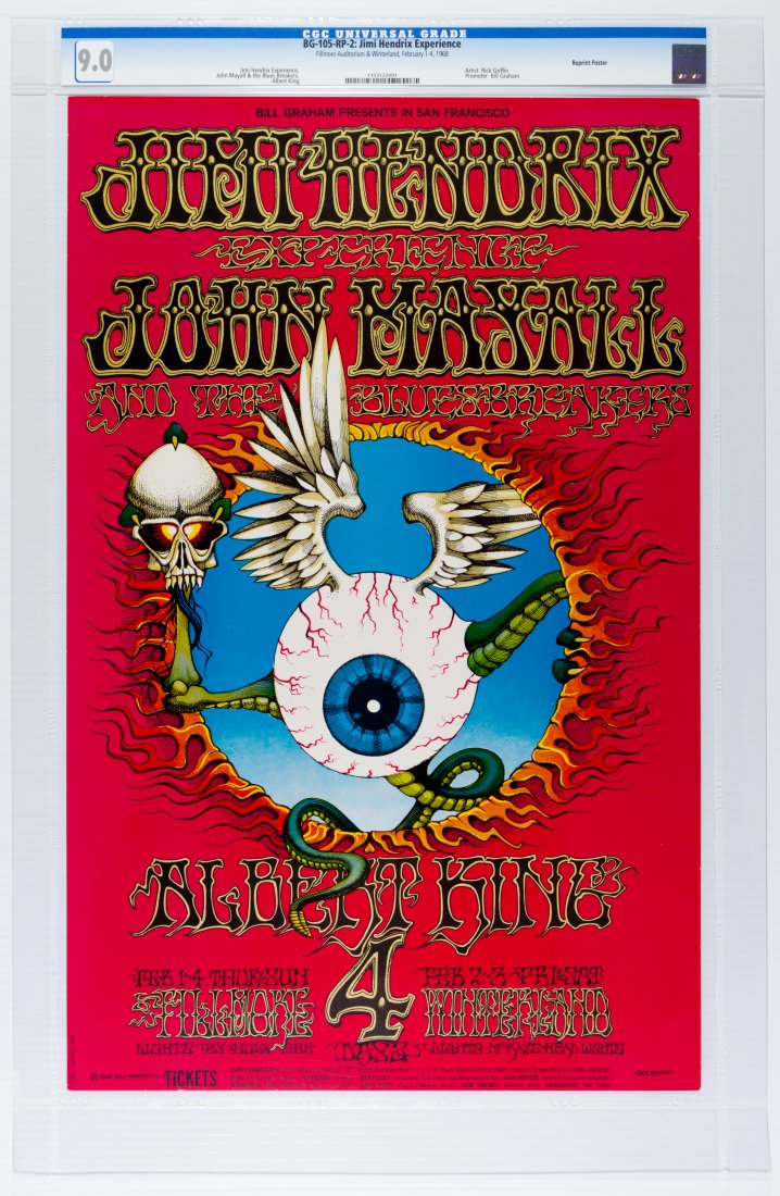 1968 BG-105 Jimi Hendrix Fillmore RP Poster CGC 9 (1 of 2)