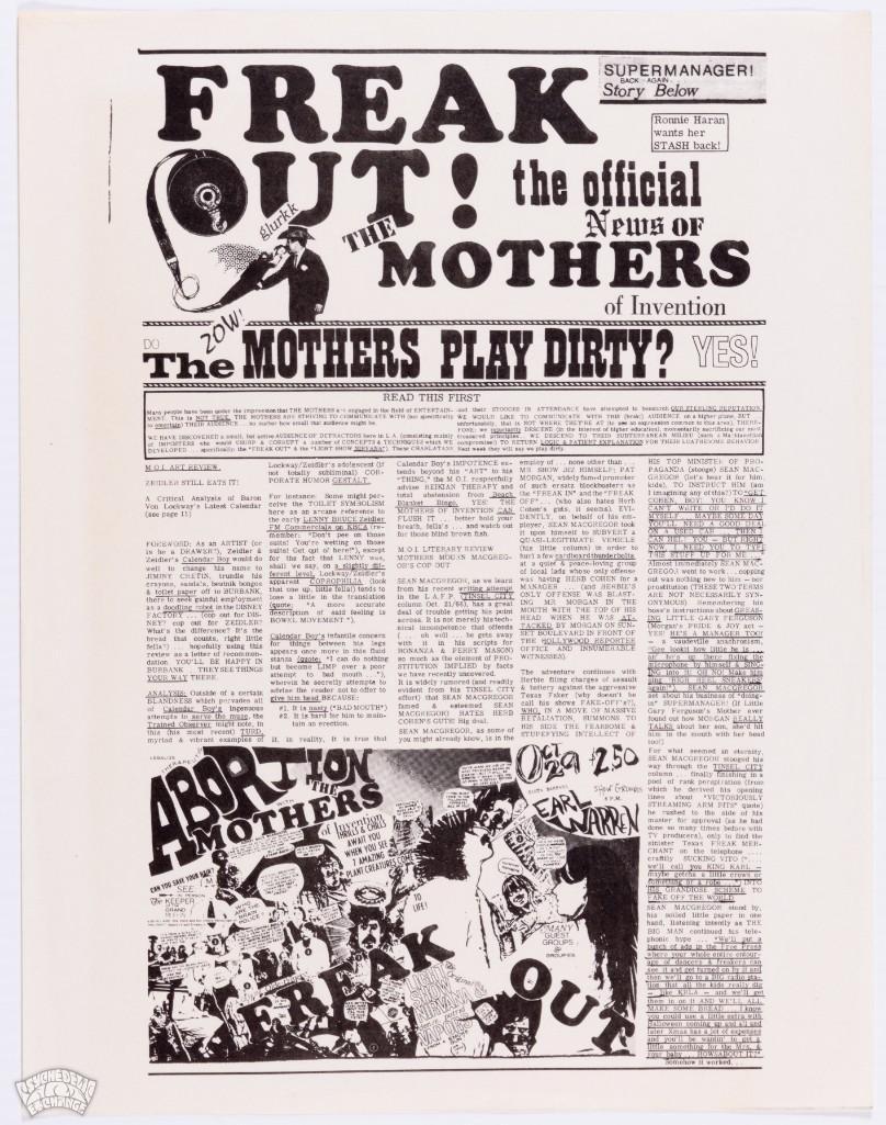 1966 The Mothers of Invention Earl Warren Handbill: Attention Zappa fans! This is a true mother pearl of a handbill! It's from an early 1966 show at Earl Warren Fairgrounds in Santa Barbara a soon to be popular venue for other huge acts such as Jim