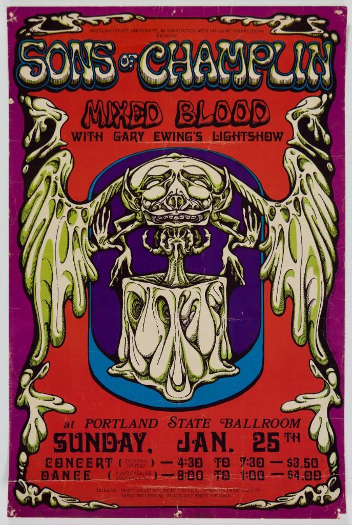 1970 Sons of Champlin Portland State Ballroom Poster: --CRITICAL DETAILS-- --TITLE: Sons Of Champlin Portland State Ballroom --GRADE: EXTRA FINE 69 --PERFORMERS: Sons Of Champlin --VENUE: </