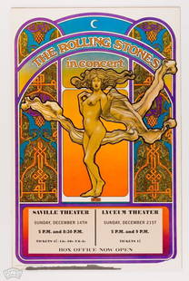 1969 Rolling Stones Saville Theater Mounted Poster: This poster is mounted and exhibits some paperloss. Most collectors are familiar with the iconic poster art designed by David Byrd, which was used for shows promoting the band's 1969 Tour of
