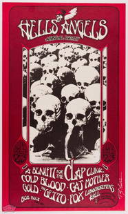 1971 AOR 4.13 OP-1 Hells Angels Party Signed Poster: This poster is signed by the artist, Randy Tuten! The Hells Angels Motorcycle club was an integral part of the 1960s counterculture. They were also known for throwing exciting parties. This poster