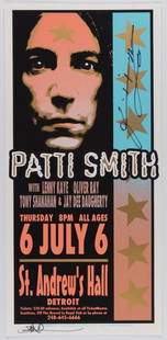 2000 Patti Smith St Andrews Hall Double Signed Poster: This poster is signed by the artist, Mark Arminski as well as the great Patti Smith! This poster by modern artist Mark Arminski was created for Patti Smith's performance at St. Andrew's