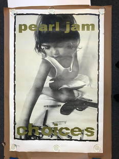 1992 Pearl Jam Choices LARGE Original Promo Poster: Large oversized promotional Pearl Jam poster produced in 1992, from a photograph taken by Lance Mercer. This HUGE 39" x 59" poster will be shipped rolled. Vintage Tshirts were also produced