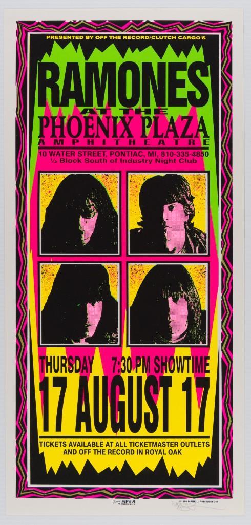 1995 Ramones Phoenix Plaza Amphitheatre Signed Poster: This poster is signed by the artist, Mark Arminski! Presenting this poster featuring the Ramones in 1995! The band played at the Phoenix Plaza Amphitheatre on August 17th of that year. This was the ye
