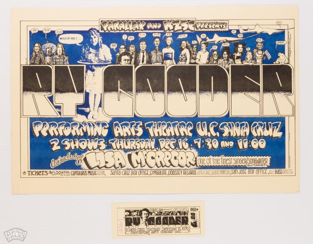 1976 Ry Cooder Santa Cruz Poster and Ticket (1 of 2)