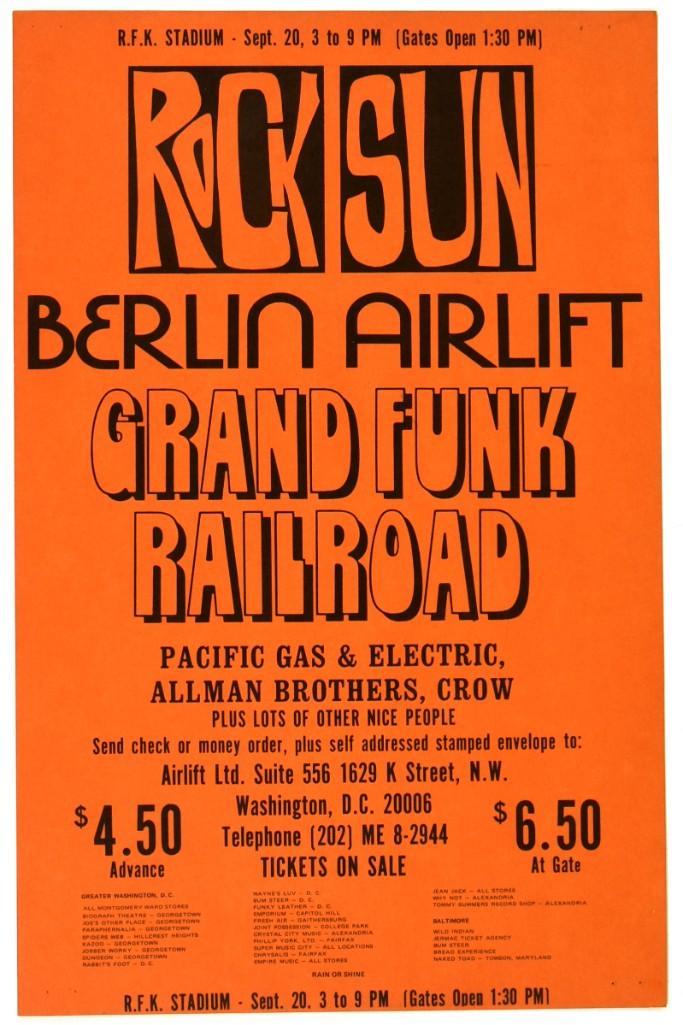 1970 Allman Brothers Rock Sun RFK Stadium Poster (1 of 1)