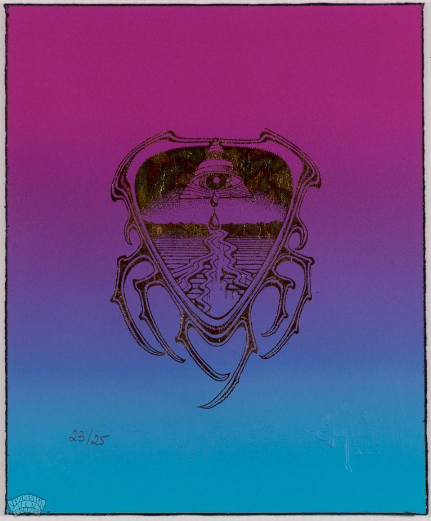 2020 Pair of Rick Griffin Crying Eye Silkscreens: Rick Griffin, Pair of Crying Eye silkscreens. Both are LE # 39/100. These are Two separate silkscreen series. A black & White on deckled edge rag paper, Estate Griffin signature embossed. Both Pro