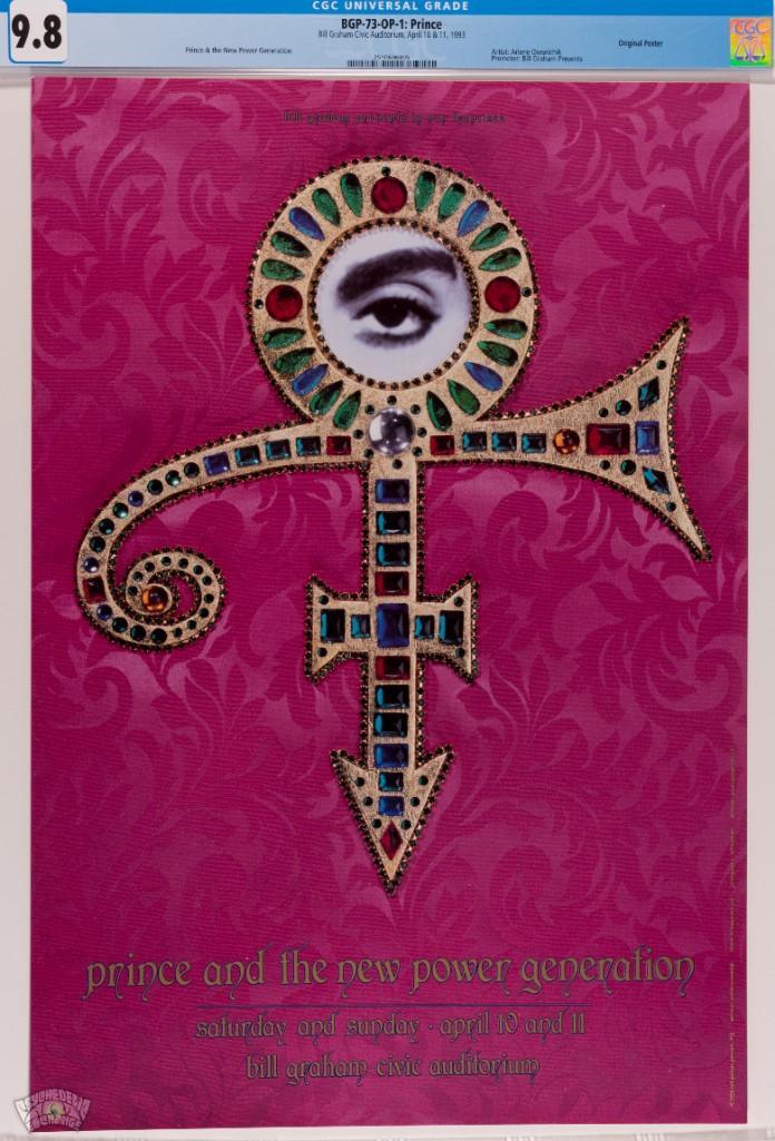 1993 BGP-73 Prince Bill Graham Civic Aud Poster 9.8: This run of Prince shows in 1993 at the Bill Graham Civic Auditorium was promoting his Love Symbol Album, released the previous year after a dispute with Warner Brothers Records. It was conceived as a