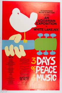 1969 AOR-3.1 Woodstock Fest Original Large Poster: This classic original printing poster was produced in two different sizes. This is the highly coveted LARGE version! The Woodstock Music and Arts Festival is legendary. It represented the peak of