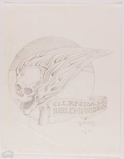 1995 Stanley Mouse Signed Harley Davidson Original Art: This original art is signed by the artist Stanley Mouse! We are excited to offer this original fully finished pencil drawing, beautifully signed by artist Stanley Mouse! Mouse is best known for his co