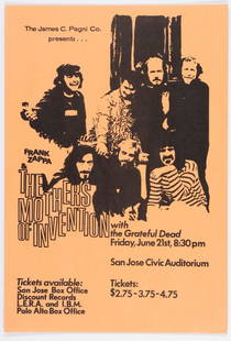 1968 Frank Zappa Grateful Dead San Jose Poster: We are pleased to offer this very rare, beautifully preserved poster featuring Frank Zappa &amp; The Mothers of Invention and the Grateful Dead! The two iconic bands were scheduled to play together at