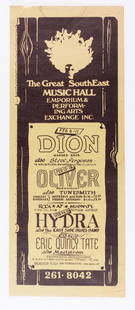 1970 Dion The Cellar Door Washington DC Poster: The Cellar Door club was the premier music spot in Georgetown. This is a RARE 1970s poster featuring a lineup of events at various venues in Washington, DC. Dion, Oliver, Hydra, and Eric Quincy Tate a