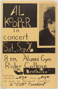 1970 Al Cooper Alumni Gym Rider College Poster: Here we have a rare find with this poster featuring Al Kooper! Kooper was the musician responsible for organizing the group Blood, Sweat, and Tears in 1967, though he did not stay with the group for l